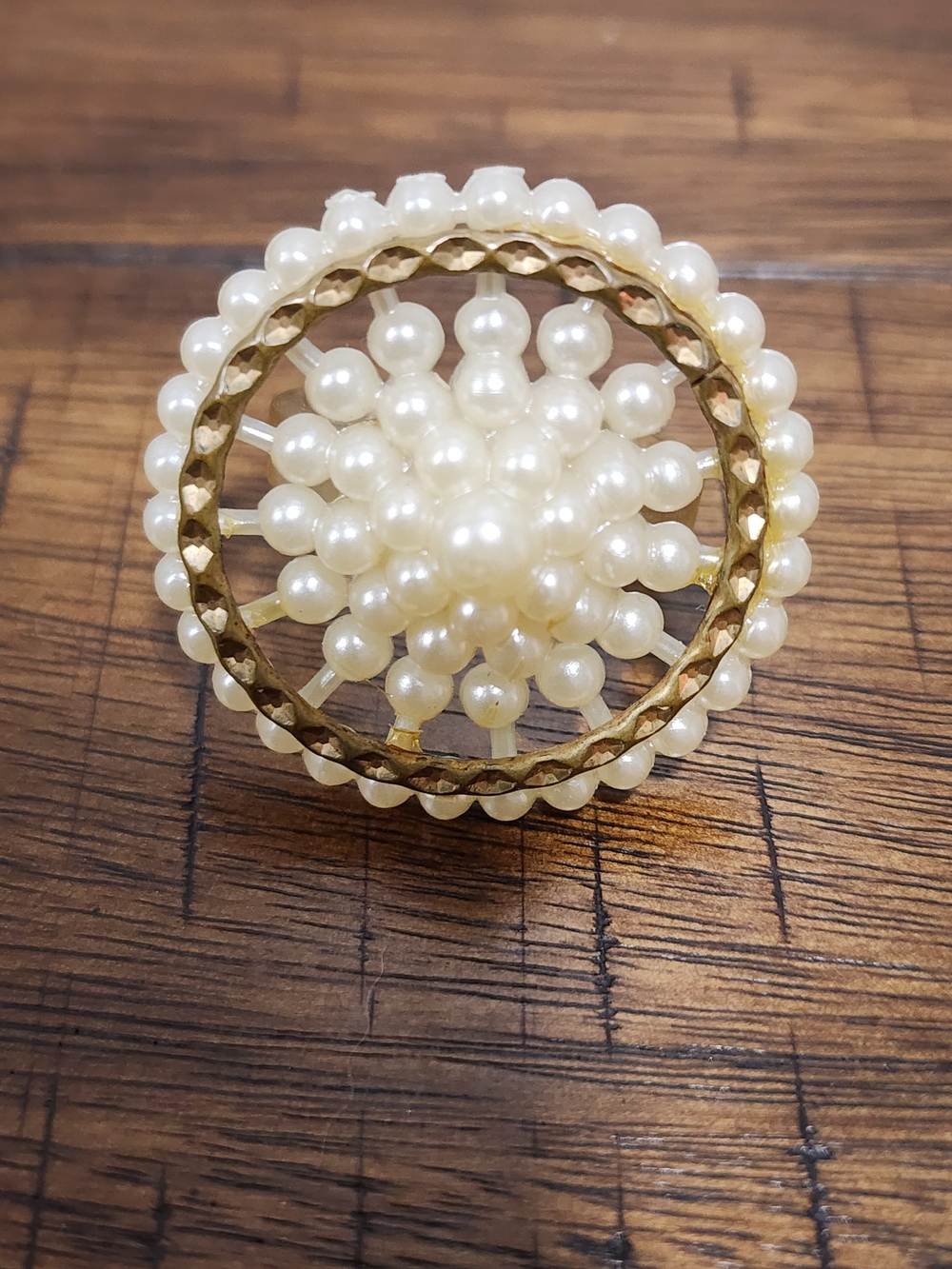Vintage Faux Pearl Button Ring